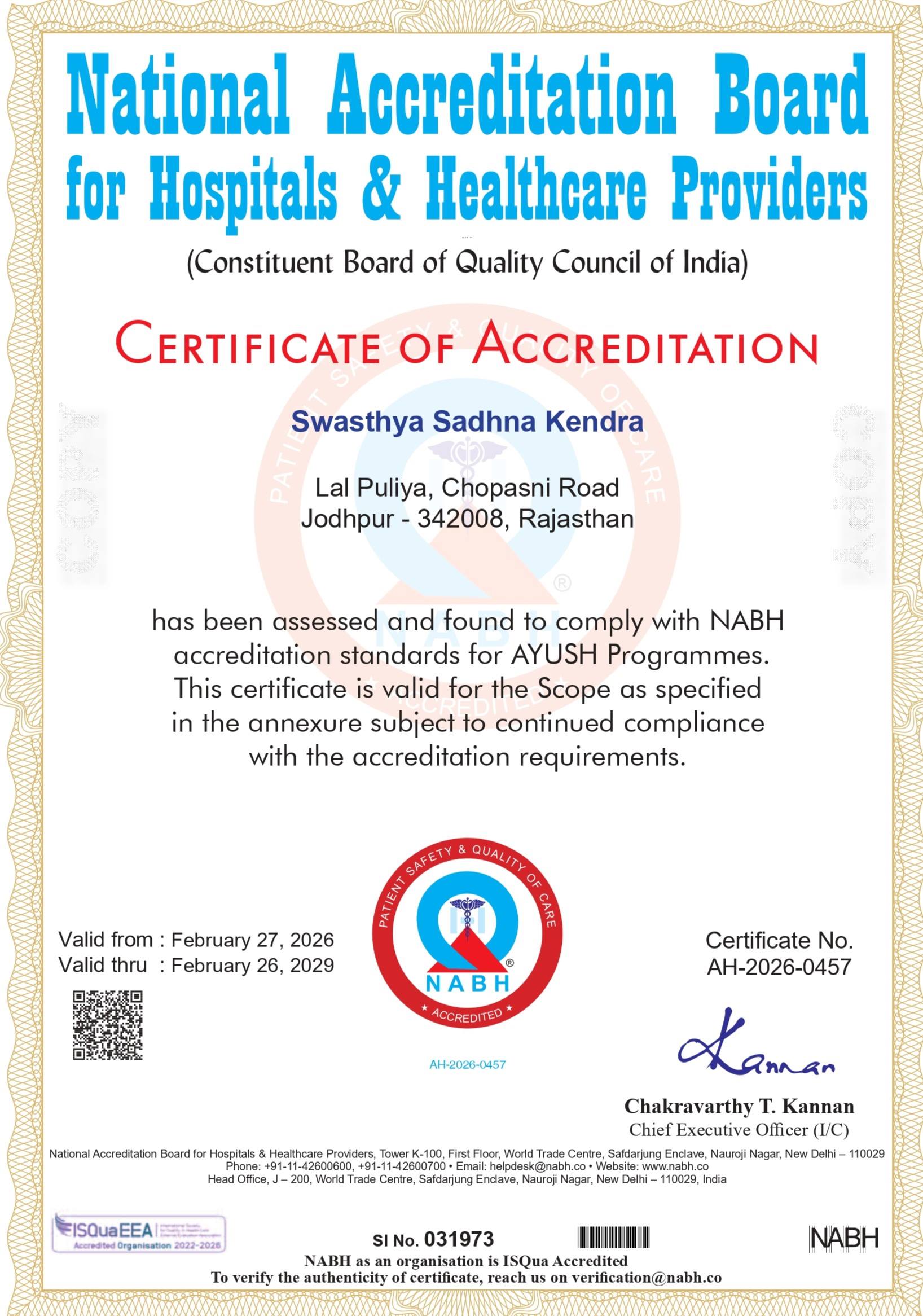 NABH Accreditation Certificate